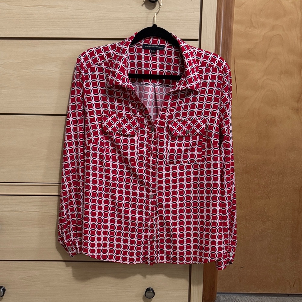 Adrienne Vittadini Red and White Patterned Shirt